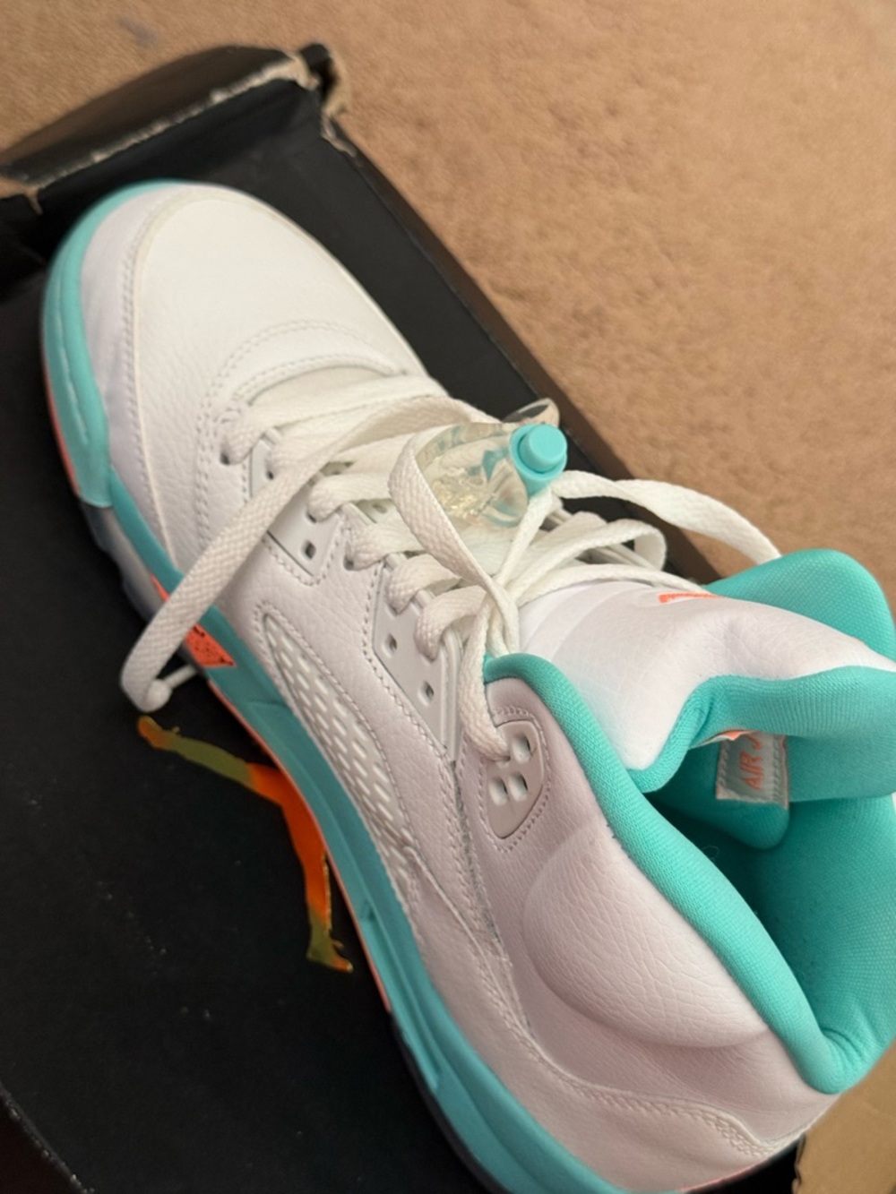 Jordan White and Teal retro Sneakers “light aqua “